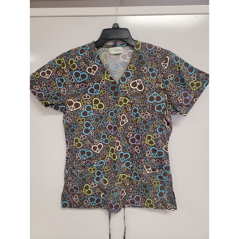 E Libby Scrubs Peace Heart Design Sz M 0036